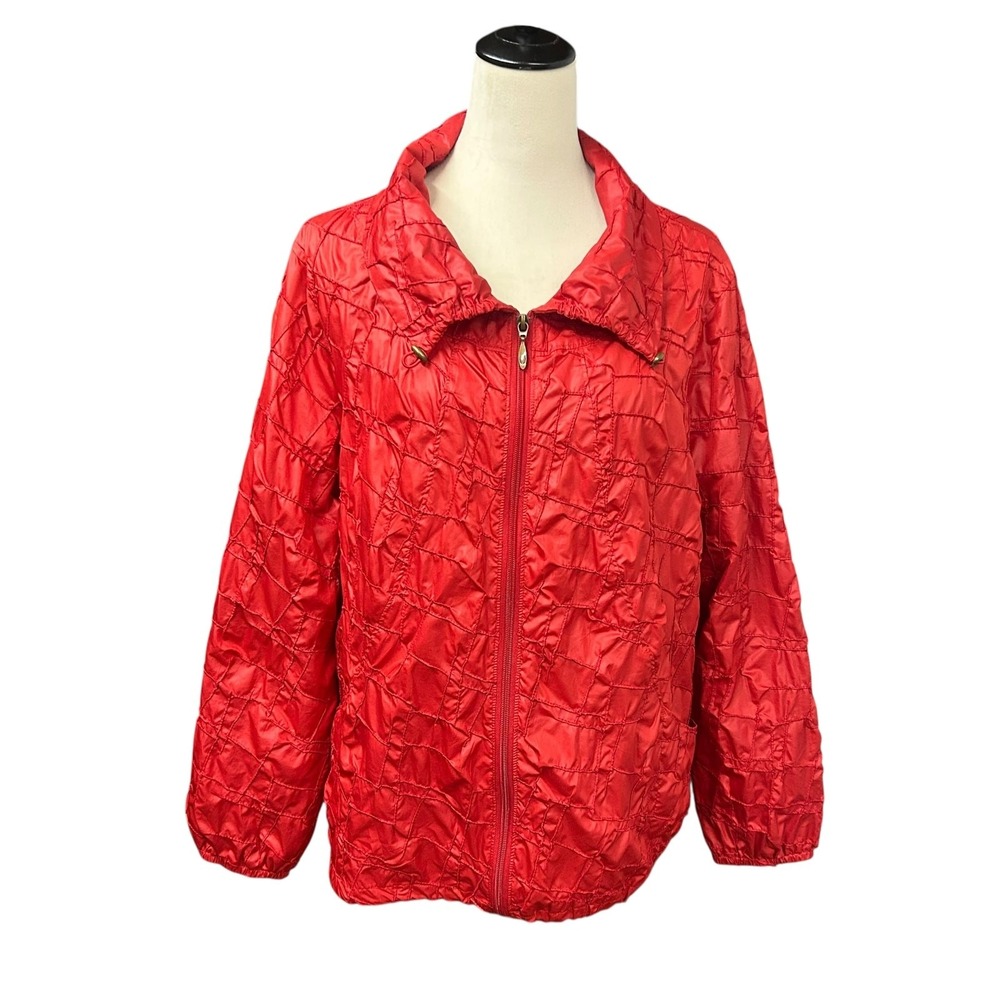 Chicos Zenergy Crinkle Zip‎ Jacket Womens Size 3/XL Red Lightweight Travel Layer